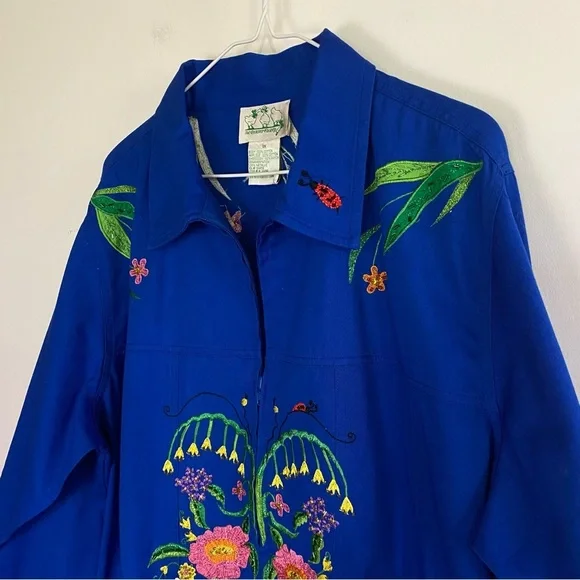 Vtg THE QUACKER FACTORY Colorful Embroidered Floral zip up Top Womens size 1X - Picture 13 of 16